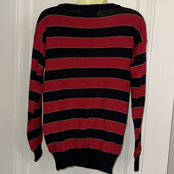 Vintage 70s Overture red, black & gold striped acrylic/wool sweater - Picture 5 of 10
